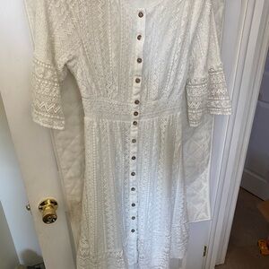 Wren & Ivory White Lace Button-Down midi dress